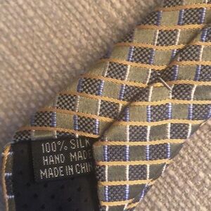 100% Silk Tie Navy Yellow Green Plaid